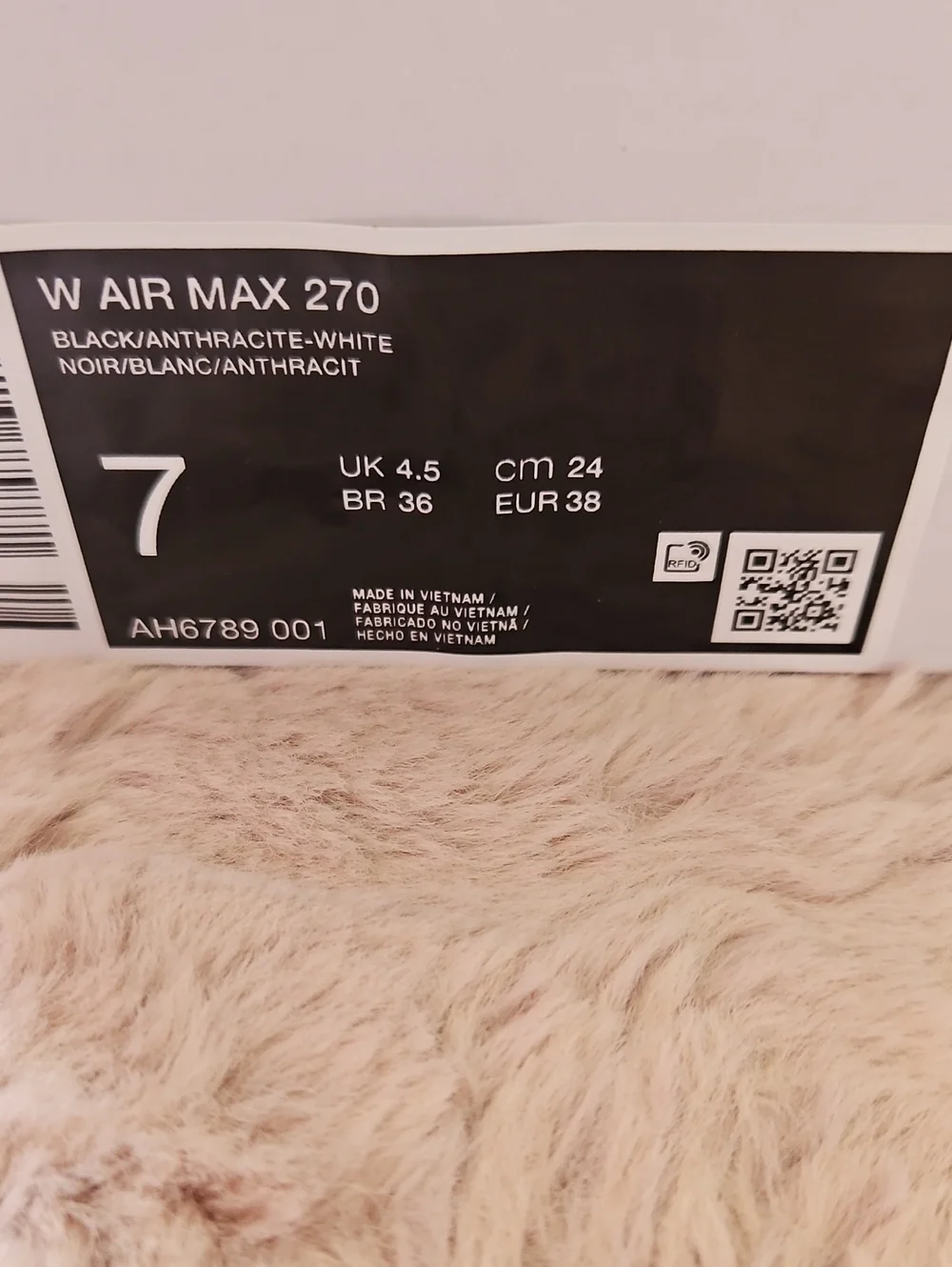 Womens Nike Air Max 270 Black/Anthracite White Size 7
